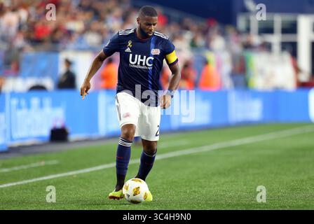 September 2018; Foxborough, MA, USA; Andrew Farrell (2), Verteidiger der New England Revolution, spielt im Gillette Stadium bei einem MLS-Spiel zwischen Portland Timbers und New England Revolution. Das Spiel wurde bis zu einem Unentschieden von 1-1 ausgetragen. Anthony Nesmith/CSM(Credit Image: &Copy; Anthony Nesmith/CSM via ZUMA Wire) Stockfoto