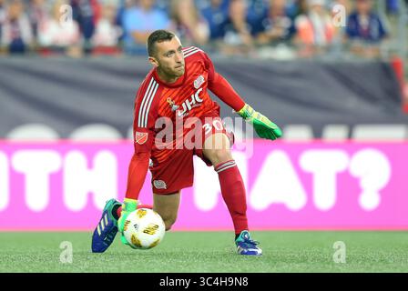 September 2018; Foxborough, MA, USA; New England Revolution Torhüter Matt Turner (30) in Aktion während eines MLS-Spiels zwischen Portland Timbers und New England Revolution im Gillette Stadium. Das Spiel wurde bis zu einem Unentschieden von 1-1 ausgetragen. Anthony Nesmith/CSM(Credit Image: &Copy; Anthony Nesmith/CSM via ZUMA Wire) Stockfoto