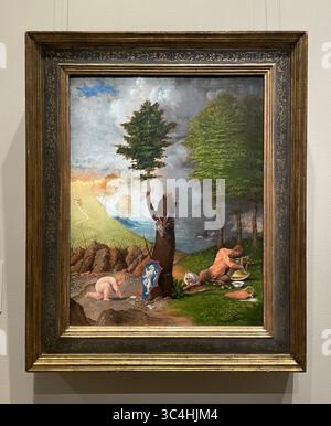 Ölgemälde: Allegorie von Tugend und Laster, von Lorenzo Lotto, 1505 Stockfoto