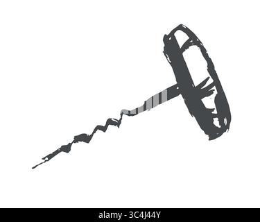 Holzkorkenzieher linear in Kritzelskizze auf weißem Hintergrund. Vektorabbildung. Nachahmung von Schnellzeichnung mit schwarzer Tinte und Pinsel. Stock Vektor