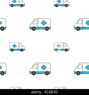 Nahtloses Muster für Krankenwagen. Cartoon-Auto-medizinisches Muster. Stock Vektor