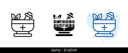 Drei unterschiedlich farbige Schüsseln mit weißem Hintergrund. Die Schalen sind mit Kräutern und Gewürzen gefüllt. Die Schüsseln sind in einer Reihe angeordnet, mit der mittleren bo Stock Vektor