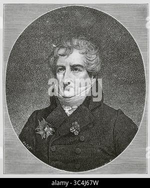 Georges Cuvier (1769-1832). Französischer Naturforscher und Zoologe. Hochformat. Stich von Huyot. Direktorin, Konsulat und Reich. Moeurs et Usages, Lettres, Sciences et Arts. France, 1795-1815' (Verzeichnis, Konsulat und das Reich von Frankreich. Bräuche und Traditionen, Briefe, Wissenschaften und Künste. Frankreich, 1795-1815), von Paul Lacroix. Veröffentlicht in Paris, 1884. Stockfoto