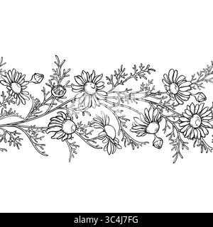 Kamillenkontur Horizontales Nahtloses Muster Stock Vektor