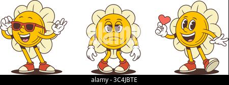 Verspielte Zeichentrickfiguren zeigen vielfältige Emotionen mit nachdenklichen und liebevollen Posen. Ideal für Medien, Aufkleber oder Branding für Kinder. Einbeziehen Stock Vektor