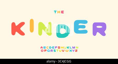 Buntes abgerundetes Alphabet, verspielte Zeichentrickbuchstaben, auffällige Schriftart für Schullogo, Kinderüberschrift, Kinderzimmer-Design, Happy kinder Typografie Stock Vektor