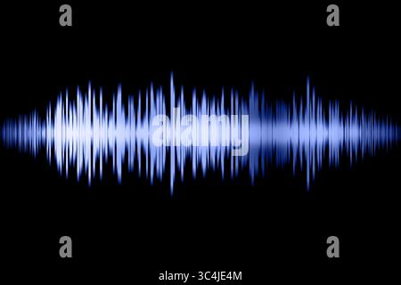 Darstellung der blauen Audiowellenform auf schwarzem Hintergrund Stockfoto