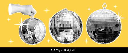 Grunge Disco Ball Halbton Collage Set. Pop-Art-Stil. Punk y2k-Designelemente. Stock Vektor