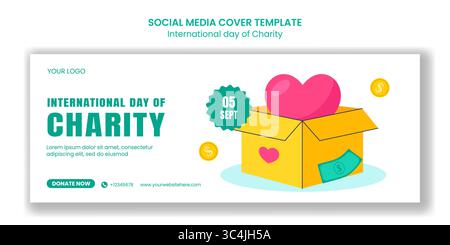 Social-Media-Cover Design der internationalen Wohltätigkeitsveranstaltung im flachen handgezeichneten Cartoon-Stil Stock Vektor