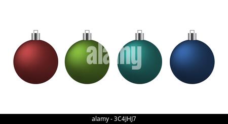 Realistische Weihnachtskugel in Rot, Blau, Grün und anderen Farben, saubere Vektorillustration auf weißem Hintergrund für festliches Design und Dekoration Stock Vektor