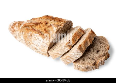 Handwerkliche Buchweizen-Brotscheiben isoliert auf weißem Hintergrund Stockfoto