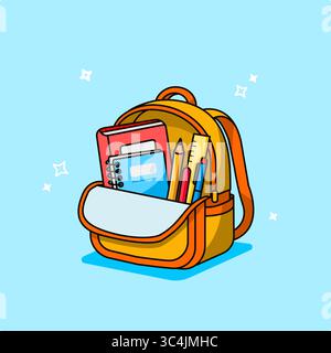 Rucksack mit Schulzubehör für Bildung und Lernen, Back-to-School-Thema Vektor-Illustration Stock Vektor