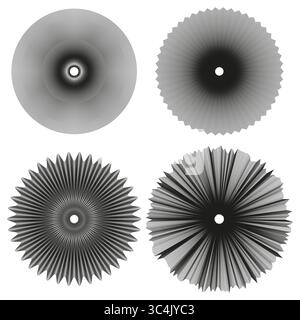 Rundrosettenset. Guilloche-Spiralform. Abstrakter Radialvektor. Graues Verlaufsdesign. Stock Vektor