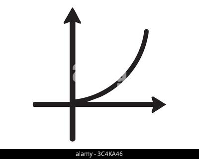 Schwarze Silhouette des nach oben gebogenen Diagrammpfeils isoliert auf weißem Hintergrund, grafische Abbildung. Konzept für Wachstum, finanziellen Erfolg, Geschäftsprogr Stock Vektor