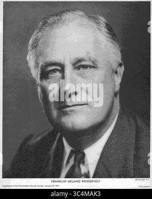 Juni 2018 – USA – US-Präsident Franklin Delano Roosevelt, Head and Shoulders Portrait, 1941 (Bild: © JT Vintage/Glasshouse Via ZUMA Wire) Stockfoto