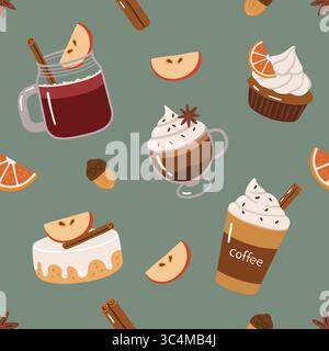 Nahtloses Herbstmuster, gemütliche Herbstelemente, Mustervektor-Illustration Stock Vektor
