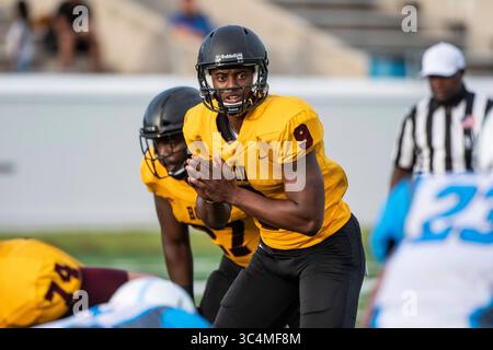 8. September 2018: Bethune Cookman Wildcats Quarterback Jabari Dunham (9) während des NCAA Football-Spiels zwischen den VUL Dragons und Bethune Cookman Wildcats im Municipal Stadium in Daytona Beach, FL. Romeo T Guzman/CSM.(Kreditbild: &Copy; Romeo Guzman/CSM via ZUMA Wire) Stockfoto