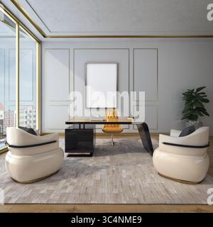 3D-Rendern, Heimbüro, Remote-Arbeiten Stockfoto