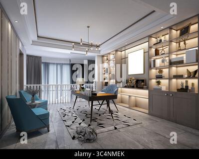 3D-Rendern, Heimbüro, Remote-Arbeiten Stockfoto