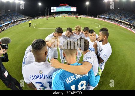 19. September 2018 - San Jose, Kalifornien, Vereinigte Staaten - San Jose, CA - Mittwoch, 19. September 2018: San Jose Earthquakes drängen sich vor einem Spiel der Major League Soccer (MLS) zwischen den San Jose Earthquakes und Atlanta United FC im Avaya Stadium. (Kreditbild: © John Todd/ISIPhotos via ZUMA Wire) Stockfoto