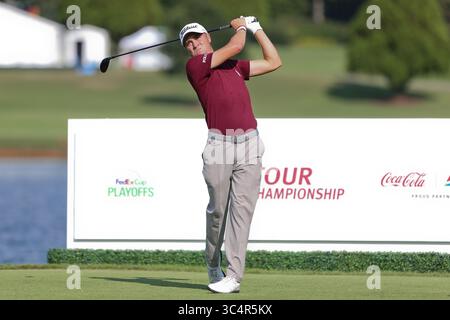 20. September 2018 – Atlanta, Georgia, USA – Justin Thomas schlägt in der ersten Runde der TOUR Championship 2018 das 16. Loch ab. (Bild: © Debby Wong/ZUMA Wire) Stockfoto