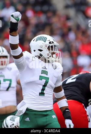22. September 2018: Ohio Bobcats Safety Javon Hagan feiert ein großes Spiel während eines NCAA-Fußballspiels zwischen den Cincinnati Bearcats und den Ohio University Bobcats im Nippert Stadium in Cincinnati, Ohio. Kevin Schultz/CSM(Credit Image: &Copy; Kevin Schultz/CSM via ZUMA Wire) Stockfoto