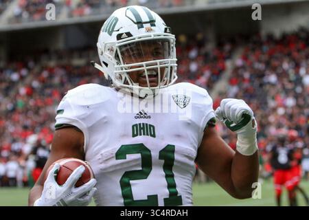 22. September 2018: Ohio Bobcats RB Maleek Irons läuft für einen Touchdown während eines NCAA-Fußballspiels zwischen den Cincinnati Bearcats und den Ohio University Bobcats im Nippert Stadium in Cincinnati, Ohio. Kevin Schultz/CSM(Credit Image: &Copy; Kevin Schultz/CSM via ZUMA Wire) Stockfoto