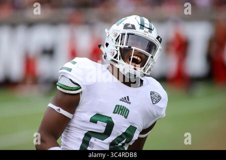 22. September 2018: Ohio Bobcats Safety Alvin Floyd feiert ein großes Spiel während eines NCAA-Fußballspiels zwischen den Cincinnati Bearcats und den Ohio University Bobcats im Nippert Stadium in Cincinnati, Ohio. Kevin Schultz/CSM(Credit Image: &Copy; Kevin Schultz/CSM via ZUMA Wire) Stockfoto