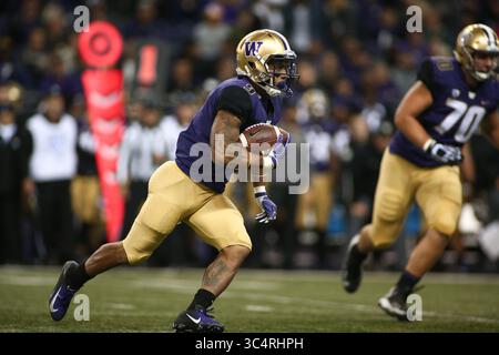 22. September 2018: Washington Huskies Running Back Myles Gaskin (9) spielt den Ball während eines Spiels zwischen den Arizona State Sun Devils und Washington Huskies im Husky Stadium in Seattle, WA. Sean Brown/CSM(Credit Image: &Copy; Sean Brown/CSM via ZUMA Wire) Stockfoto