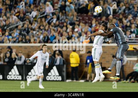 September 2018 - Minneapolis, MN, USA - Minneapolis, MN - Samstag, 22. September 2018: Minnesota United FC spielte Portland Timbers in einem Spiel der Major League Soccer (MLS) im Stadion der TCF Bank. Endpunktzahl Minnesota United 3, Portland Timbers 2 (Bild: © Jeremy Olson/ISIPhotos via ZUMA Wire) Stockfoto