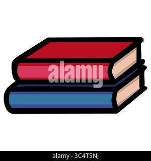 Eine lebendige Vektor-Illustration von zwei gestapelten Büchern, die einen auffälligen Cartoonstil mit deutlichen Rot- und Blautönen zeigt, ideal für didaktische Designs Stock Vektor