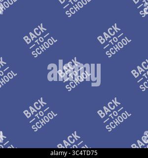 Nahtloses Vektormuster mit einem sich wiederholenden „Back to School“-Design in einer stilvollen, leicht schrägen, hellgrauen Typografie auf tiefblauem Hintergrund, Stock Vektor