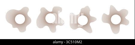 Kreisförmige Kurve eingestellt. Akustische Kreislinien. Radiales wellenförmiges Rahmenmuster. Tonklingeln. Radialstrahlen. Welliges Designelement. Equalizer-Logo, radiales Spektrum. Sprache Stock Vektor