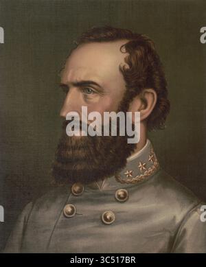 31. Mai 2019, USA: Thomas Jonathan „Stonewall“ Jackson (1824-63), Confederate General during American Civil war, Head and Shoulders Portrait, Lithograph, Strobridge & Co., 1877 (Bild: © JT Vintage/Glasshouse Via ZUMA Wire) Stockfoto