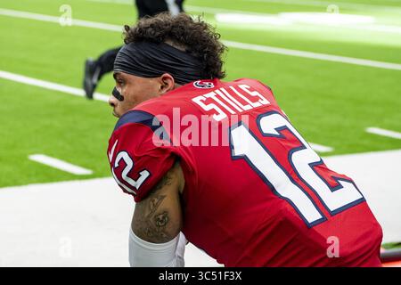 Dezember 2019, Houston, Texas, USA: 08. Dezember 2019: Kenny Stills (12) der Houston Texans Wide Receiver sieht im vierten Viertel des Spiels gegen die Denver Broncos im NRG Stadium in Houston, Texas, von der Seitenlinie aus. Maria Lysaker / ZUMA Press. (Bild: © Maria Lysaker/ZUMA Wire) Stockfoto