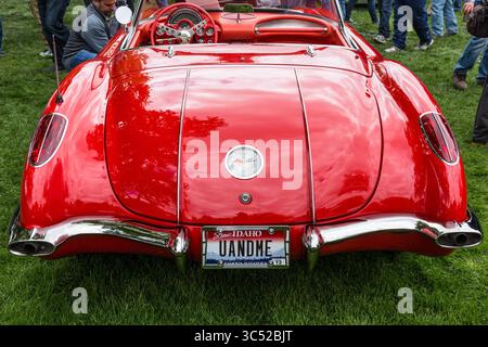 29. April 2017, Moab, Utah, Vereinigte Staaten: A restaurierte Stock 1958 Chevrolet Corvette auf der Moab April Action Car Show in Moab, Utah. (Kreditbild: © Jon G. Fuller / Vwpics/VW Pics via ZUMA Wire) Stockfoto