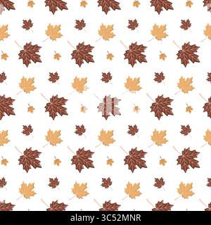 Nahtloses Herbstmuster mit dunkelroten und gelben Ahornblättern. Abfallzeit. Vektor-Laubhintergrund auf weiß. Stock Vektor