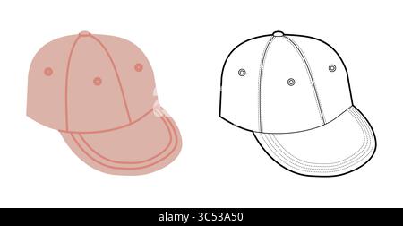 Set Hip-Hop Trucker Cap. Sommer Kopf Mode Accessoire Kleidung technische Illustration. Vektor-Kopfbedeckung für Männer, Frauen, Unisex-Stil, flache Vorlage CAD-Modell Skizze Umriss isoliert Stock Vektor