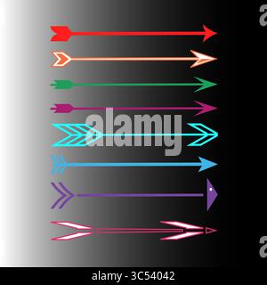 Bunte Pfeile Kollektion. Richtungszeiger-Symbole. Vektorsatz für leuchtende Pfeile. Abbildung des Führungselements. Stock Vektor