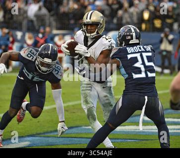 22. Dezember 2019; Nashville TN, USA New Orleans Saints Wide Receiver Michael Thomas (13) macht einen Fang und bricht den Rekord des ehemaligen Indianapolis Colts Receivers Marvin Harrison während eines Spiels zwischen den New Orleans Saints und den Tennessee Titans im Nissan Stadium in Nashville TN. (Pflichtfoto: Steve Roberts/CSM)(Credit Image: &Copy; Steve Roberts/Cal Sport Media/CSM via ZUMA Wire) Stockfoto