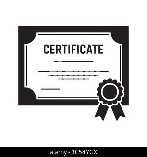 Zertifikatsilhouette – minimalistische Schwarzweiß-Prämienvorlage mit dekorativem Rand und Siegel Stock Vektor