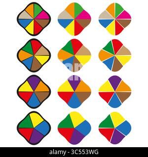 Bunte Radsymbole. Geometrische Segmentformen. Lebendiger abstrakter Vektor. Sammlung grafischer Elemente. Stock Vektor