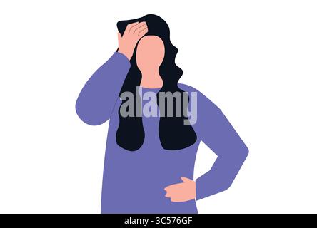 Depressive Frau mit mentaler Stressvektorillustration. Stock Vektor