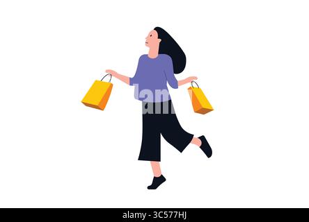 Frau genießt Einkaufen mit Taschen Vektor Illustration. Stock Vektor