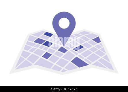 Navigation auf gefalteter Karte mit Vektor-Illustration für die Position. Stock Vektor