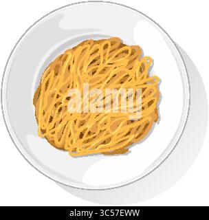 Blick von oben auf eine Schüssel mit asiatischen Nudeln. Klare Linien und warme Farben schaffen eine einfache, moderne Ästhetik Stock Vektor