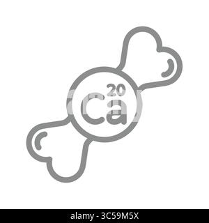 Calcium mit Knochenvektorsymbol. CA, lebenswichtiges Mineral in der menschlichen Körperergänzung. Stock Vektor