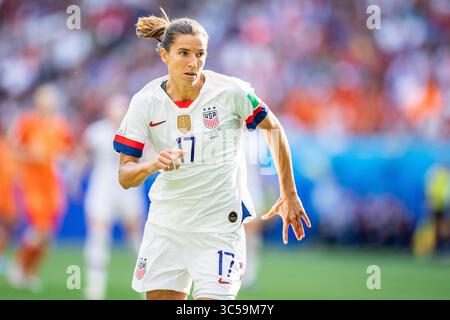 7. Juli 2019, Lyon, Frankreich: Tobin Heath von der US-amerikanischen Frauen-Nationalmannschaft beim Finale der FIFA Frauen-Weltmeisterschaft 2019 zwischen den Vereinigten Staaten von Amerika und den Niederlanden im Stade de Lyon. (Foto: © Miko?AJ Barbanell/SOPA Bilder via ZUMA Wire) Stockfoto