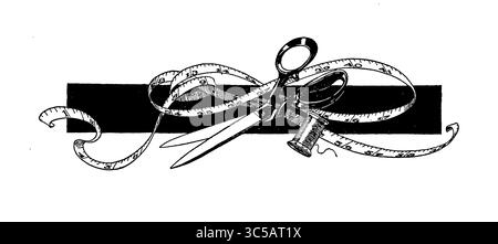 NÄHKORB aus dem Buch The Clothes We Wear der Serie The Journey Club Travels by Carpenter, Frank G. (Frank George), 1855-1924 erschienen New York, Cincinnati: American Book Company 1926 in diesem Buch reist der Journey Club, um selbst zu sehen, wie ihre Kleidung hergestellt wird. Stockfoto