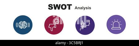 Stärken, Schwächen, Chancen und Bedrohungen des SWOT-Analysekonzepts des Unternehmens Infografik mit Symbol Stock Vektor